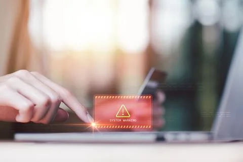 Programmer and virtual icons , exclamation mark ,alarm,computer virus detec.. Foto stock