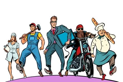 Programmer Baker biker nurse worker isolate on white background Stock Illustration