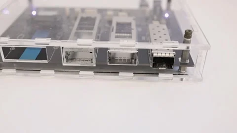 Programmer, breadboard connected to network Video stock 282983839