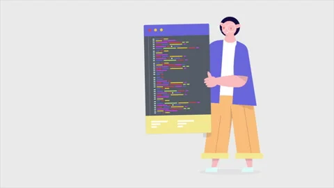 Programmer Character Showing Her Website Sources Stock Footage 232220507
