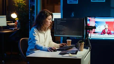 Programmer closing backpack, leaving home office, finishing job shift Photos