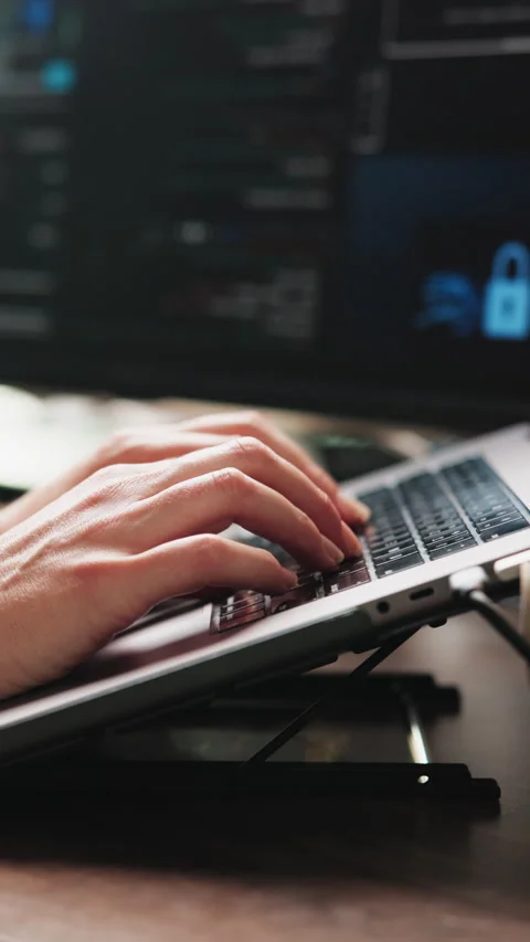 Programmer, code and hands with laptop in office, problem solving or software Stock Footage 342220876