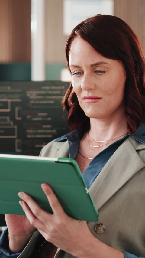 Programmer, code and woman with tablet in office, problem solving or software Stock Footage 342246543