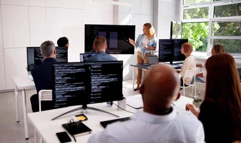 Programmer Code Training In Classroom 库存照片