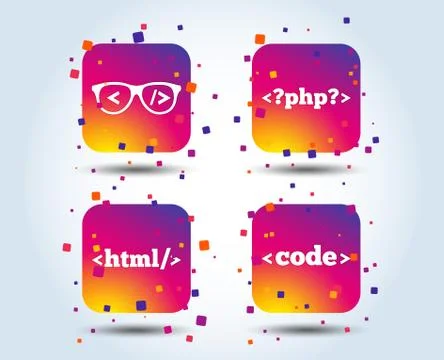Programmer coder glasses. HTML markup language. Stock Illustration