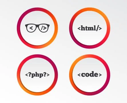 Programmer coder glasses. HTML markup language. Stock Illustration