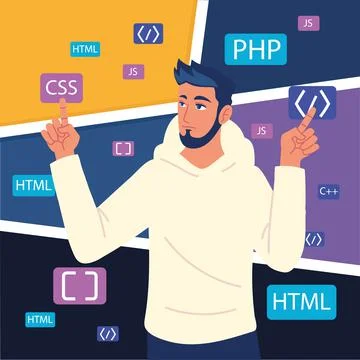 Programmer with codes Illustrazione stock