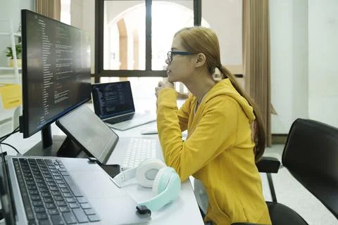 Programmer is coding and programming software. Stock-Fotos