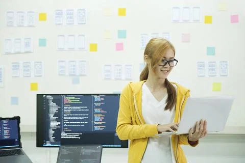 Programmer is coding and programming software. Stock-Fotos