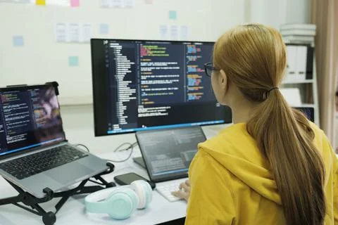 Programmer is coding and programming software. Stock-Fotos