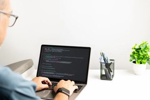 Programmer coding, compiler, encode, debug, and developer application softw.. 스톡 사진