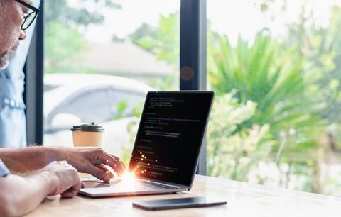 Programmer coding, compiler, encode, debug, and developer application softw.. Stock Photos