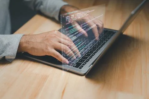 Programmer coding, compiler, encode, debug, and developer application softw.. Stock Photos