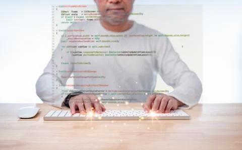 Programmer coding, compiler, encode, debug, and developer application softw.. Stock Photos