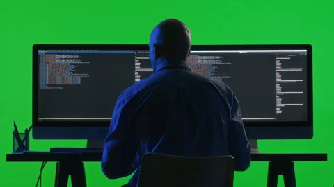 Programmer Coding on Computer in Studio with Chroma Key Background Stock Footage 268816079