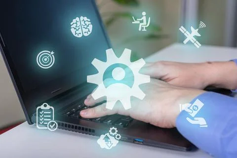 Programmer coding in the computer. System Administrator Day. Stock Photos