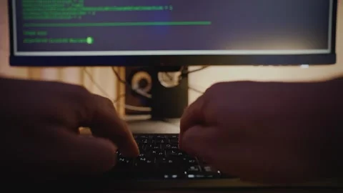 Programmer Coding in Dark Cyber Security Workspace. Stock Footage 323462400