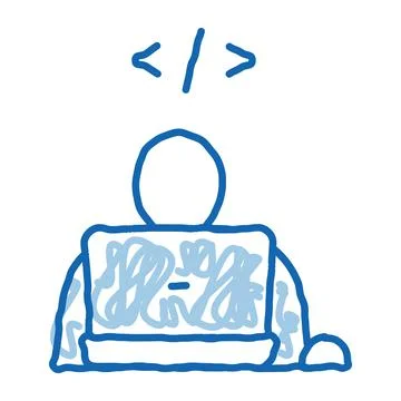 Programmer Coding Laptop doodle icon hand drawn illustration Stock Illustration