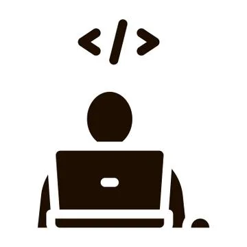 Programmer Coding Laptop Vector Icon 스톡 일러스트