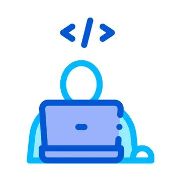 Programmer Coding Laptop Vector Thin Line Icon Stock Illustration