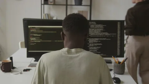 Programmer Coding in Office Back View Stock Footage 255780946
