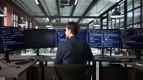 Programmer Coding Software App On Desktop Computer Screen Stock Footage 317396616