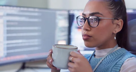 Programmer, coffee and overtime with software, coding and web 3.0 project in Stock-Footage 271051362