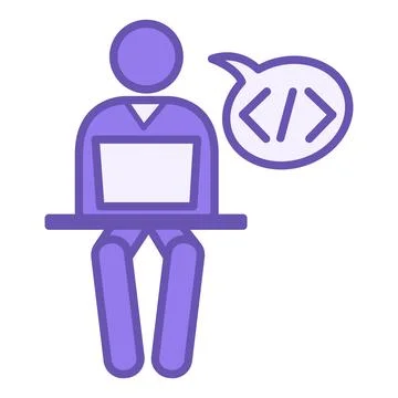 Programmer Color Icon. Vector Icon of a Man Working on a Laptop. Programmin.. Stock Illustration