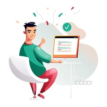 Programmer completed the task, wrote the code, joy. Development of programmin Stock Illustration