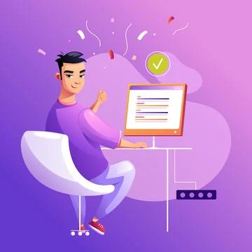 Programmer completed the task, wrote the code, joy. Development of programmin Stockillustratie