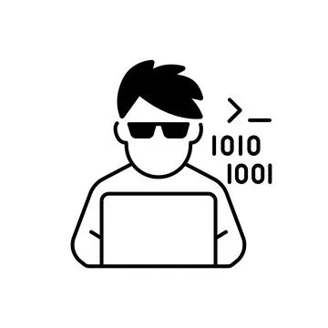 Programmer, computer expert black linear icon Stock Illustration