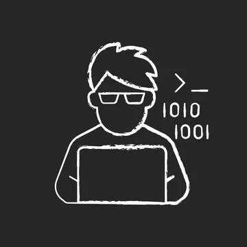 Programmer, computer expert chalk white icon on black background Stock Illustration