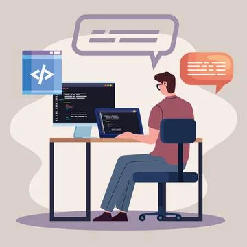 Programmer computers in workplace 库存插图