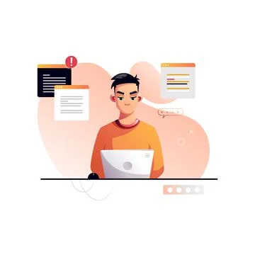 Programmer concentrated at working project. Developing programming and coding Stockillustratie