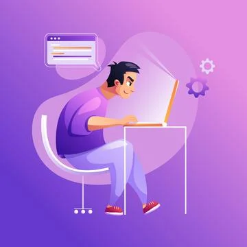 Programmer concentrated at working project. Developing programming and coding Stockillustratie