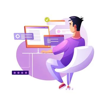 Programmer concentrated at working project. Developing programming and coding Stockillustratie