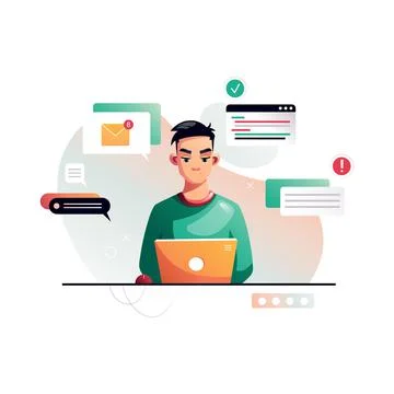 Programmer concentrated at working project. Developing programming and coding Illustrazione stock