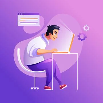 Programmer concentrated at working project. Developing programming and coding Stockillustratie