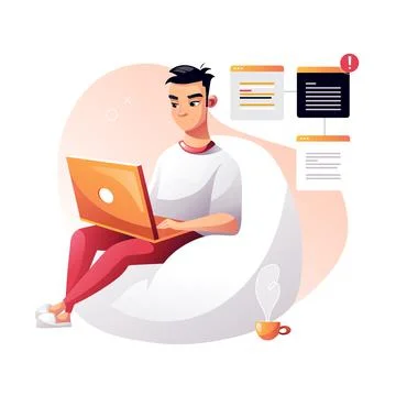 Programmer concentrated at working project. Developing programming and coding Stockillustratie