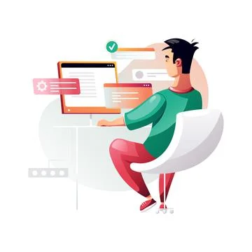 Programmer concentrated at working project. Developing programming and coding Stockillustratie