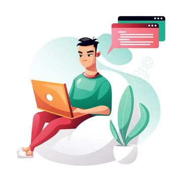 Programmer concentrated at working project. Developing programming and coding Illustrazione stock