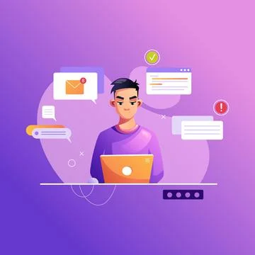 Programmer concentrated at working project. Developing programming and coding Illustrazione stock