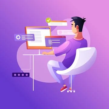 Programmer concentrated at working project. Developing programming and coding Illustrazione stock