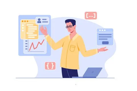 Programmer concentrated at working project 库存插图