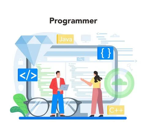 Programmer concept. Idea of coding, testing and writing program Stock-Illustration
