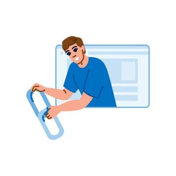 Programmer connecting hyperlink from website window Stock Illustration