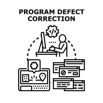 Programmer correcting program defect with software development tools イラスト素材
