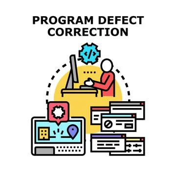 Programmer correcting program defect with software development tools Stock Illustration
