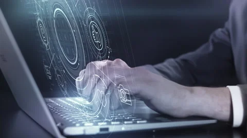 The programmer creates social media on his laptop. Stock-Footage 276507936
