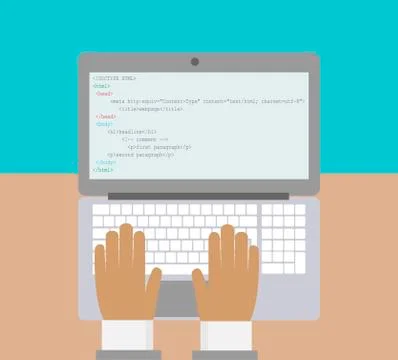 The programmer creates a web page. Work on a laptop. Vector illustration. Stockillustratie